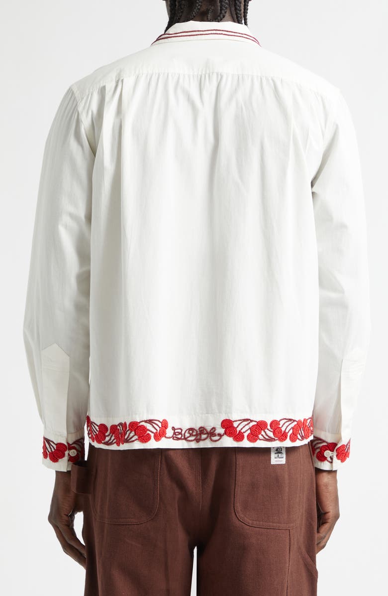 Bode Cherry Lane Beaded Cotton Poplin Button-Up Shirt, Alternate, color, White