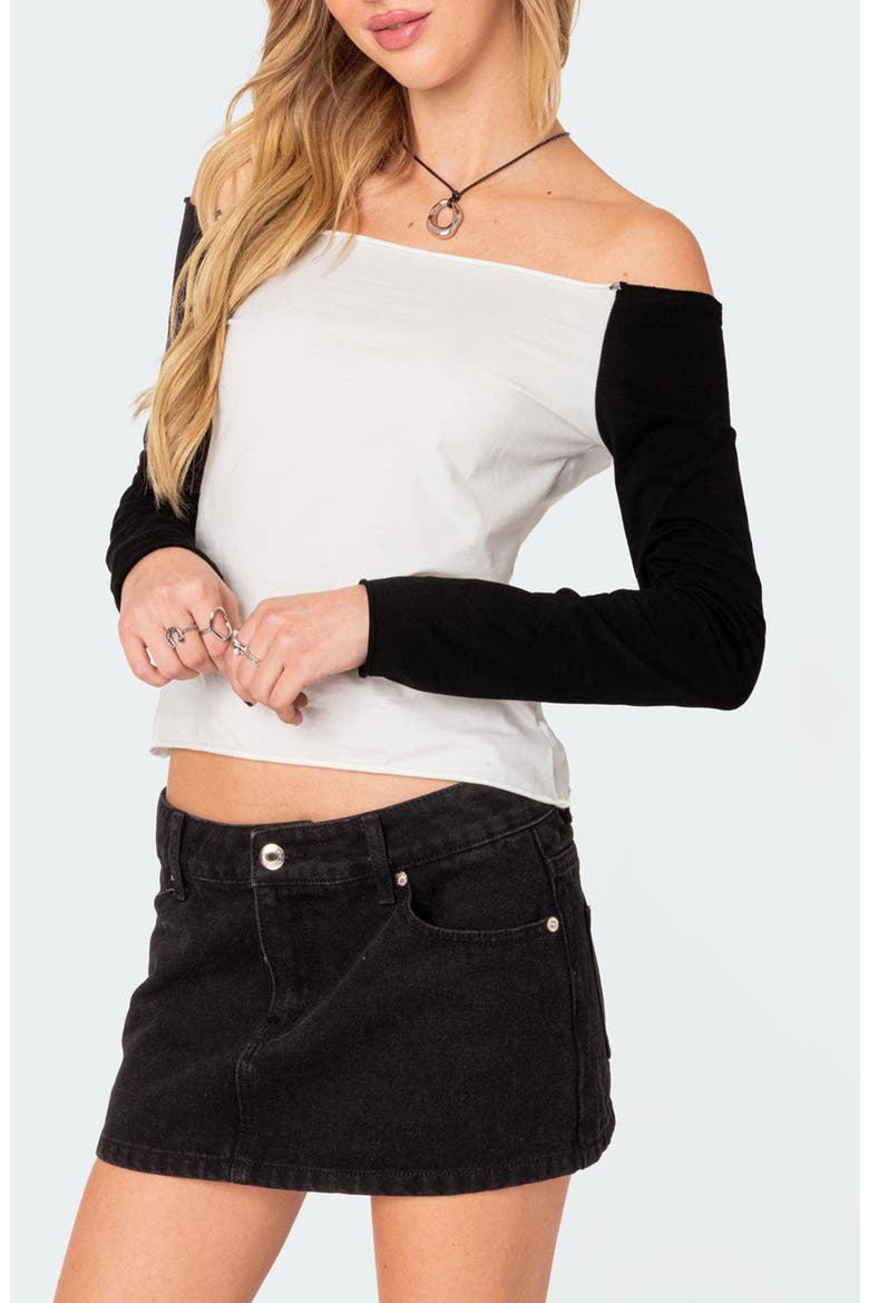 Tom Off the Shoulder Colorblock Top, Alternate, color, BLACK-AND-WHITE
