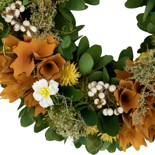 Northlight Mixed Floral Artificial Spring Wreath In Orange