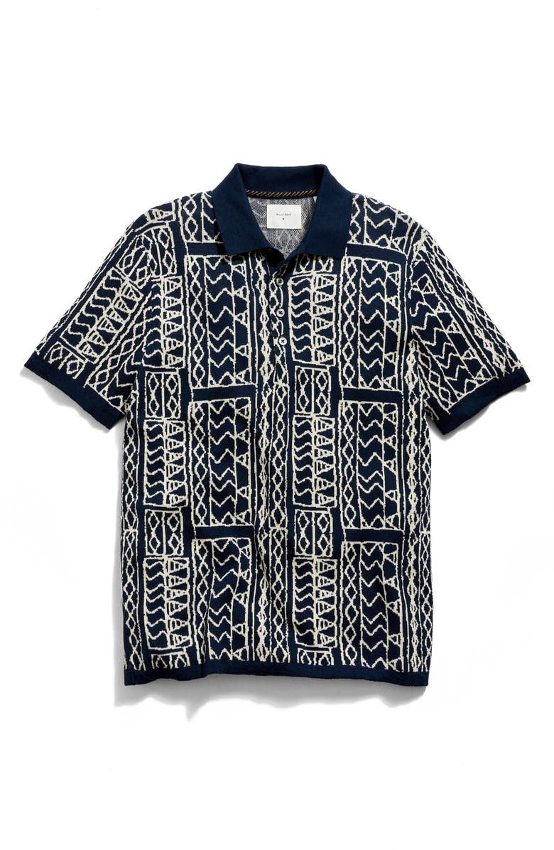 Billy Reid Geo Stitch Cotton Sweater Polo, Alternate, color, Carbon Blue/ Tinted White