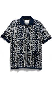 Billy Reid Geo Stitch Cotton Sweater Polo