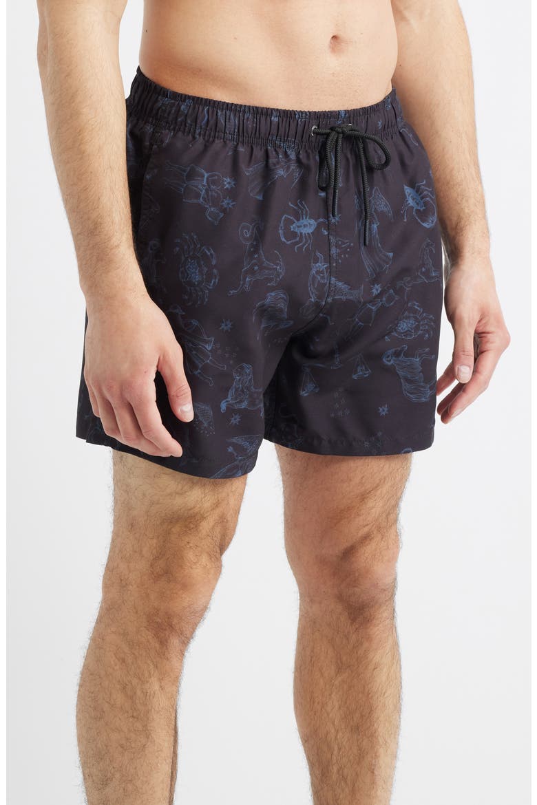 Animal Print Swim Trunks, Alternate, color, BLACK