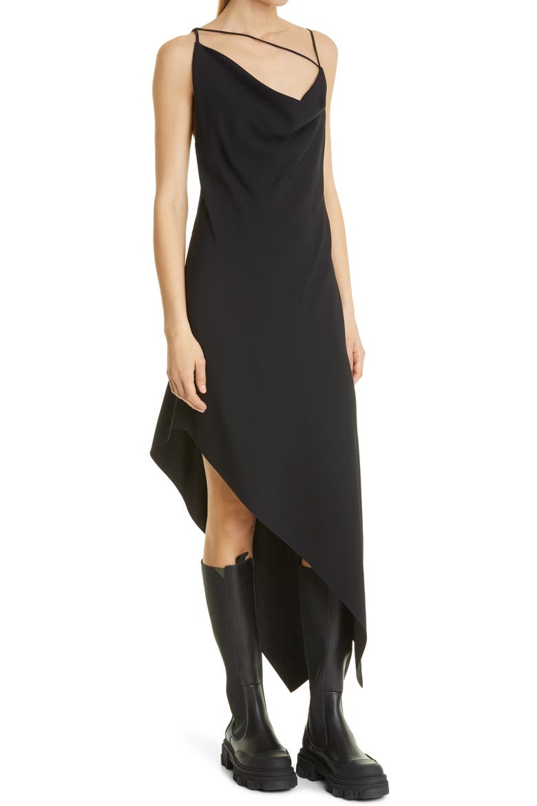 Crisscross Asymmetrical Slipdress, Alternate, color, BLACK