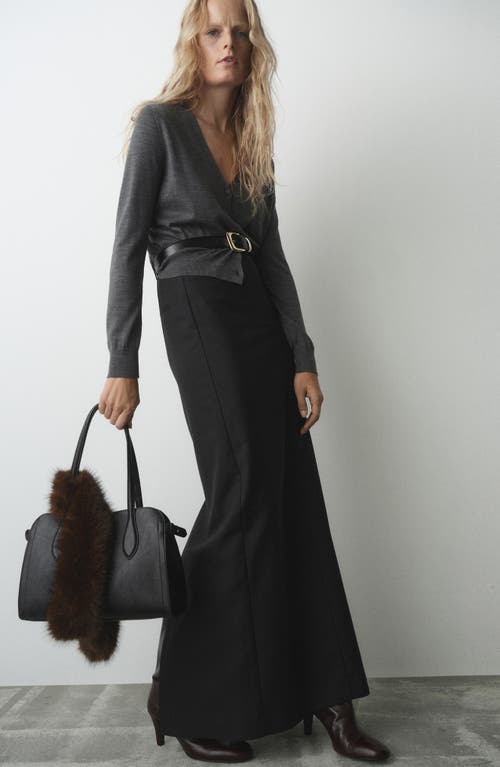 Mango Pebbled Faux Leather Top Handle Bag & Pouch In Black