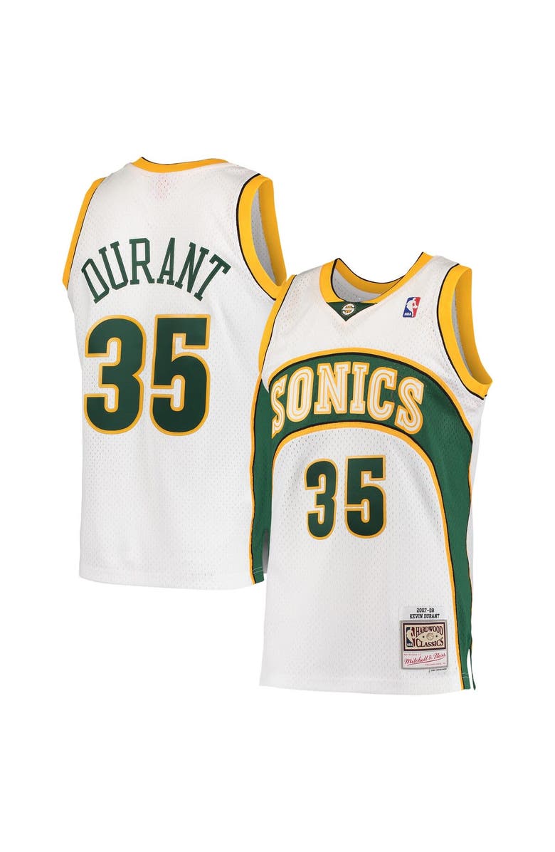 Mitchell & Ness Men's Mitchell & Ness Kevin Durant White Seattle SuperSonics Hardwood Classics Swingman Jersey, Main, color, 