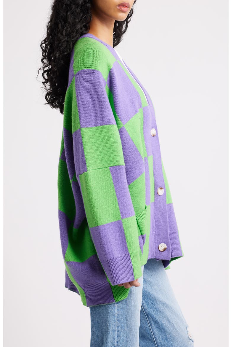 Love You Oversize Checkered Cardigan, Alternate, color, LAVENDER-GREEN