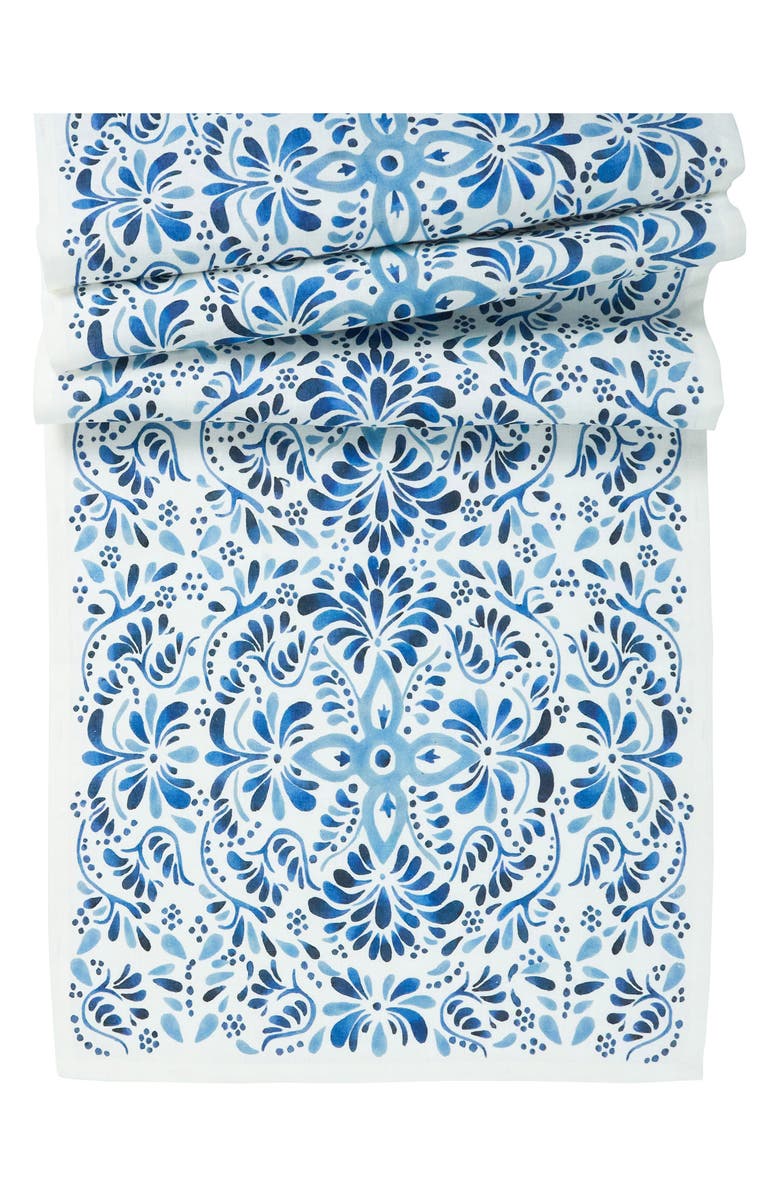 Juliska Iberian Table Runner, Main, color, Indigo Blue