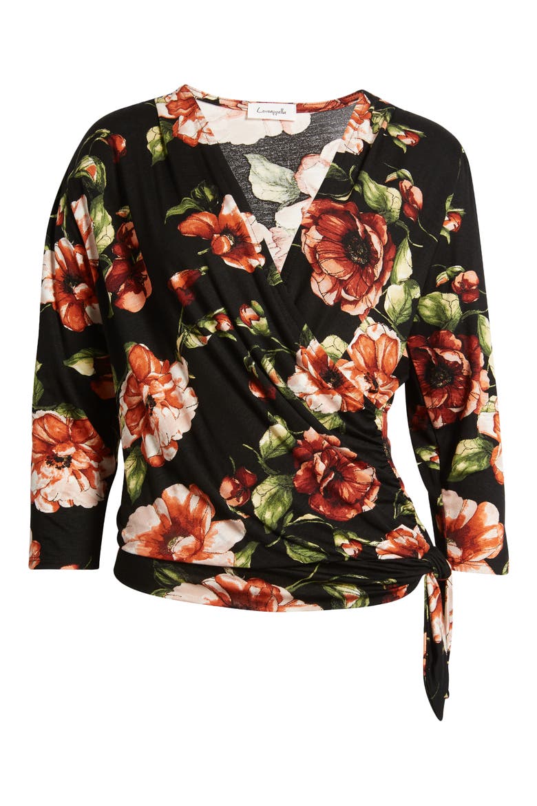 Faux Tie Wrap Top, Alternate, color, BLACK/ RUST