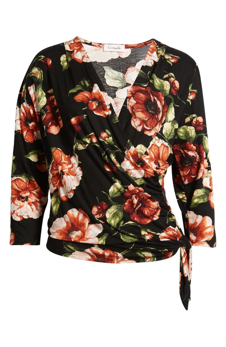 Loveappella Faux Tie Wrap Top, Alternate, color, Black/ Rust