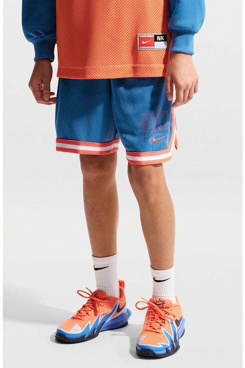 Kids' DNA Dri-FIT Mesh Basketball Shorts, Main, color, 402 STAR BLUE/TURF ORANGE