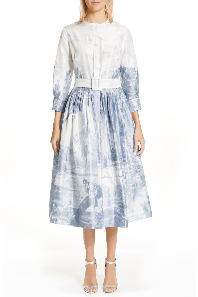Toile Print Silk Shirtdress, Main, color, BLUE/ WHITE