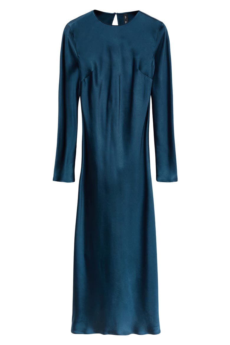 Long Sleeve Satin Midi Dress, Main, color, NAVY