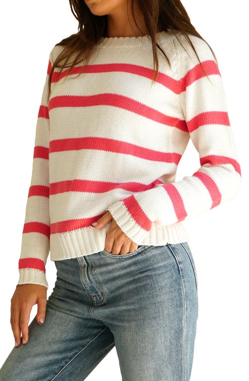 Paneros Clothing Sloane Stripe Cotton Crewneck Sweater In Raspberry Stripe