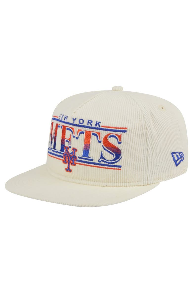 New Era Men's New Era Cream New York Mets Throwback Bar Golfer Corduroy Snapback Hat, Main, color, 