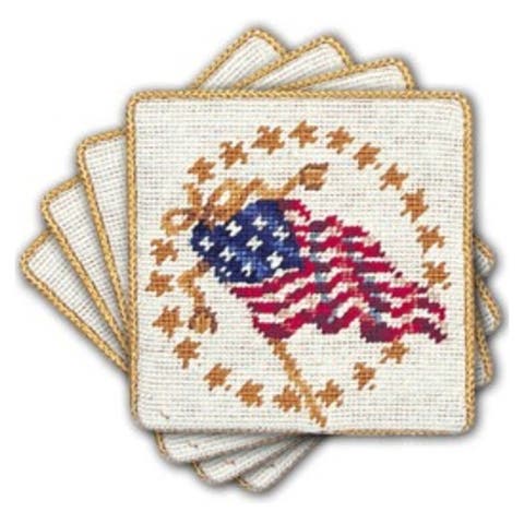 4" USA Glory Decorative Petit Point Coasters Set of 4 Americana Patriotic