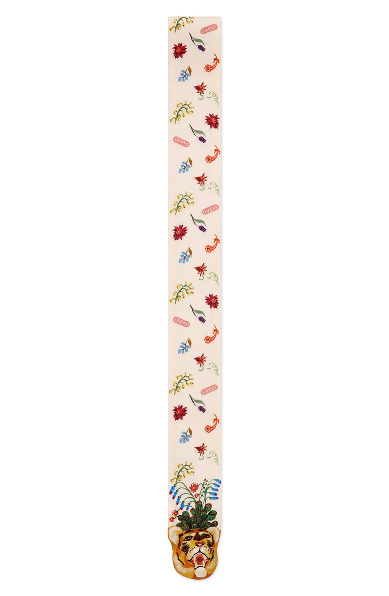 Gucci Floral & Tiger Print Silk Neck Scarf, Alternate, color,