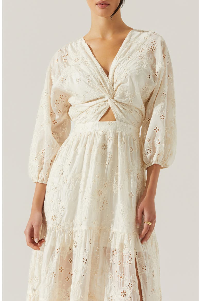 Jesalyn Cutout Detail Eyelet Dress, Alternate, color, CREAM