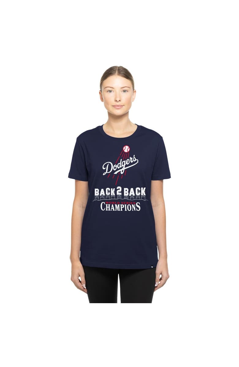 New Era Women
s New Era  Navy Los Angeles Dodgers Back-to-Back World Series Champions Hollywood Sign T-Shirt, Main, color, Navy