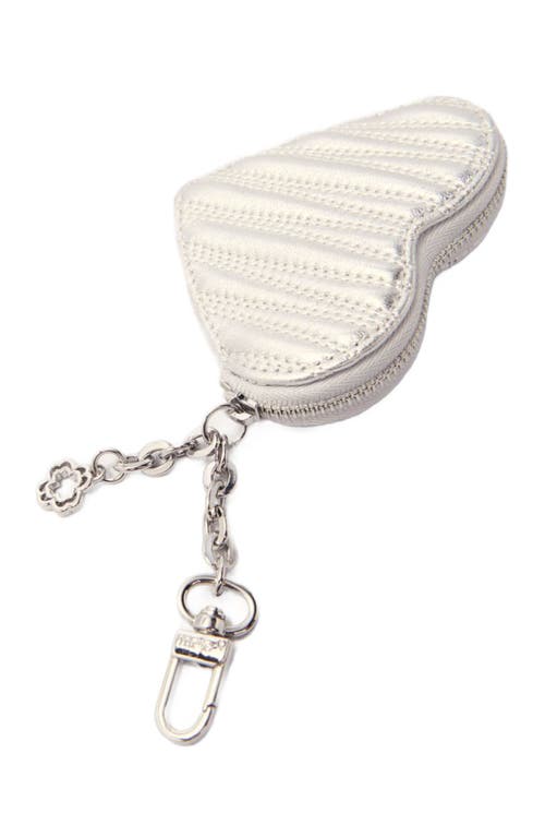 Maje Quilted Metallic Heart Purse In Silver