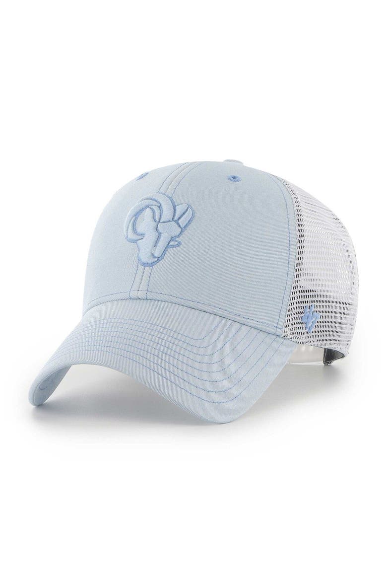 Women's '47 Light Blue/White Los Angeles Rams Haze Clean Up Trucker Snapback Hat, Main, color, Light Blue