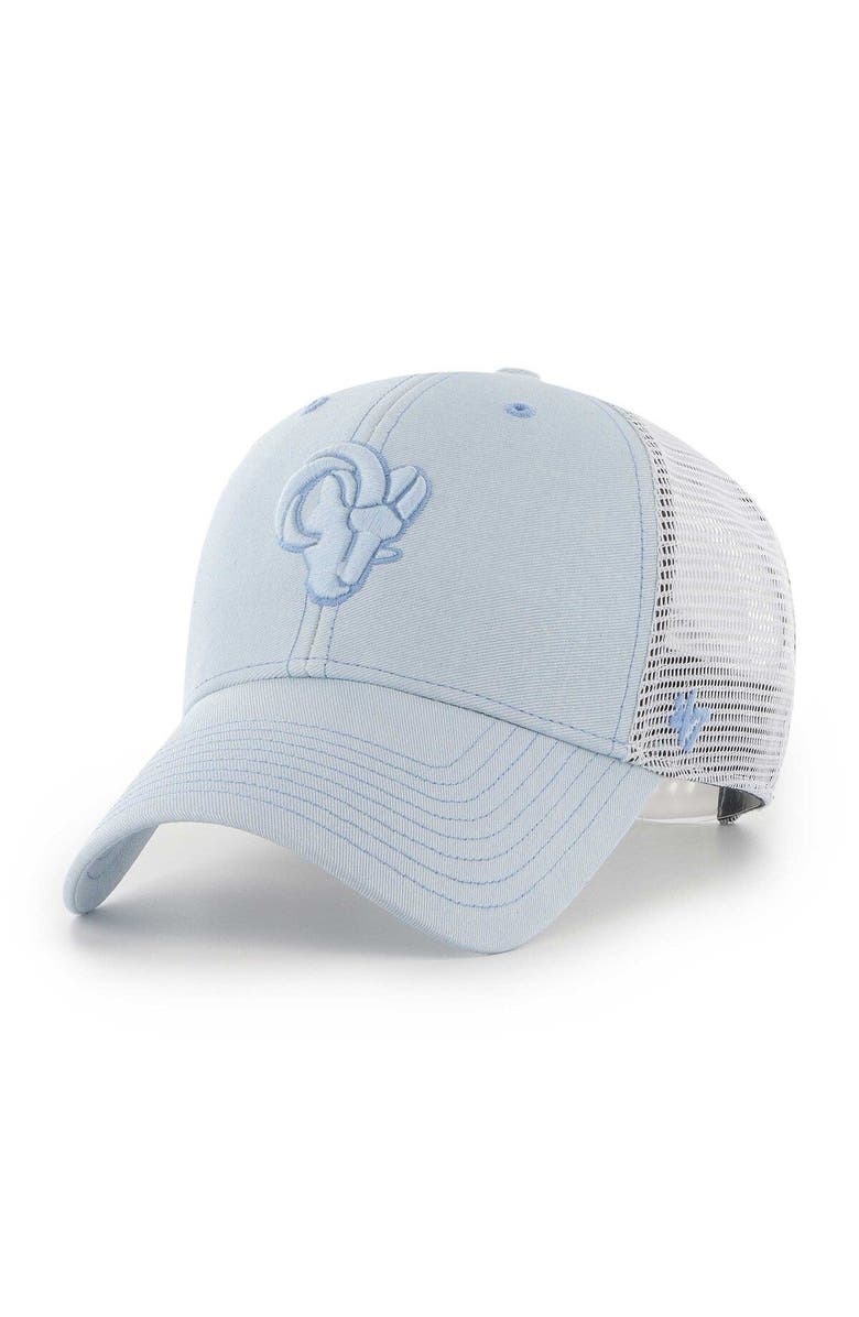 '47 Women's '47 Light Blue/White Los Angeles Rams Haze Clean Up Trucker Snapback Hat, Main, color, 