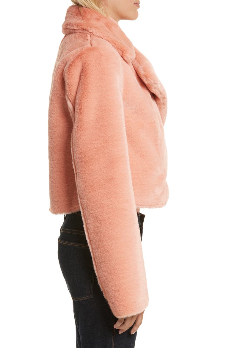 Diane von Furstenberg Collared Faux Fur Jacket, Alternate, color, SHERBET