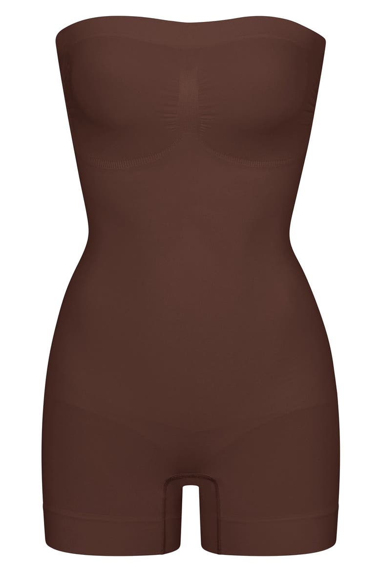 Seamless Sculpt Strapless Shortie Bodysuit, Alternate, color, COCOA