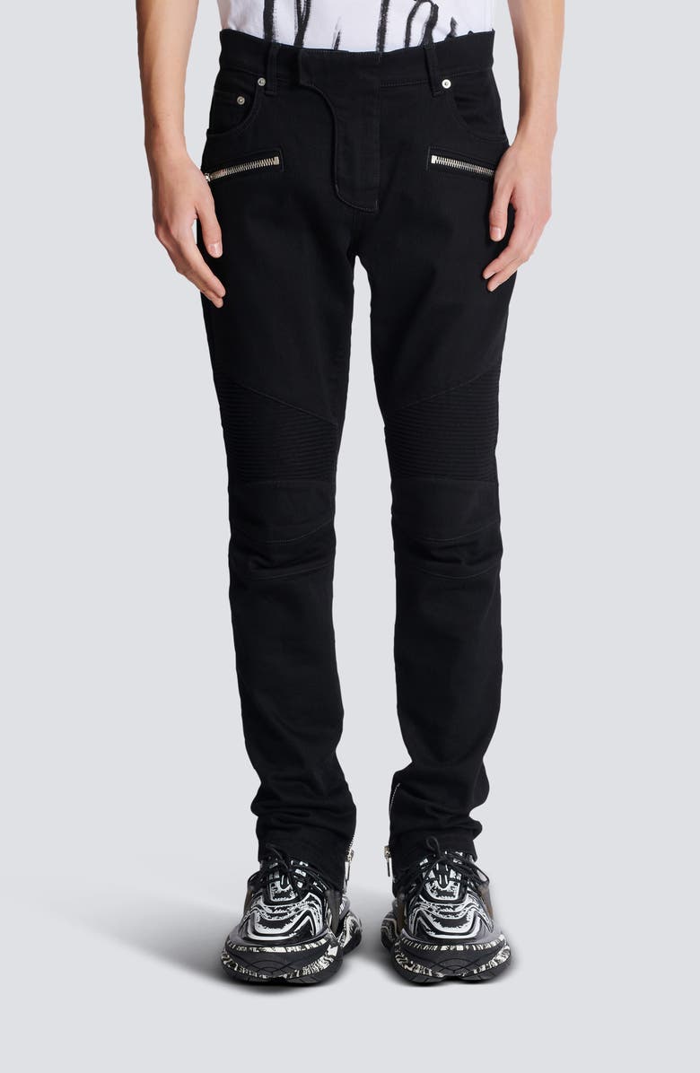 Balmain Denim Biker Pants, Main, color, 0Pa Black