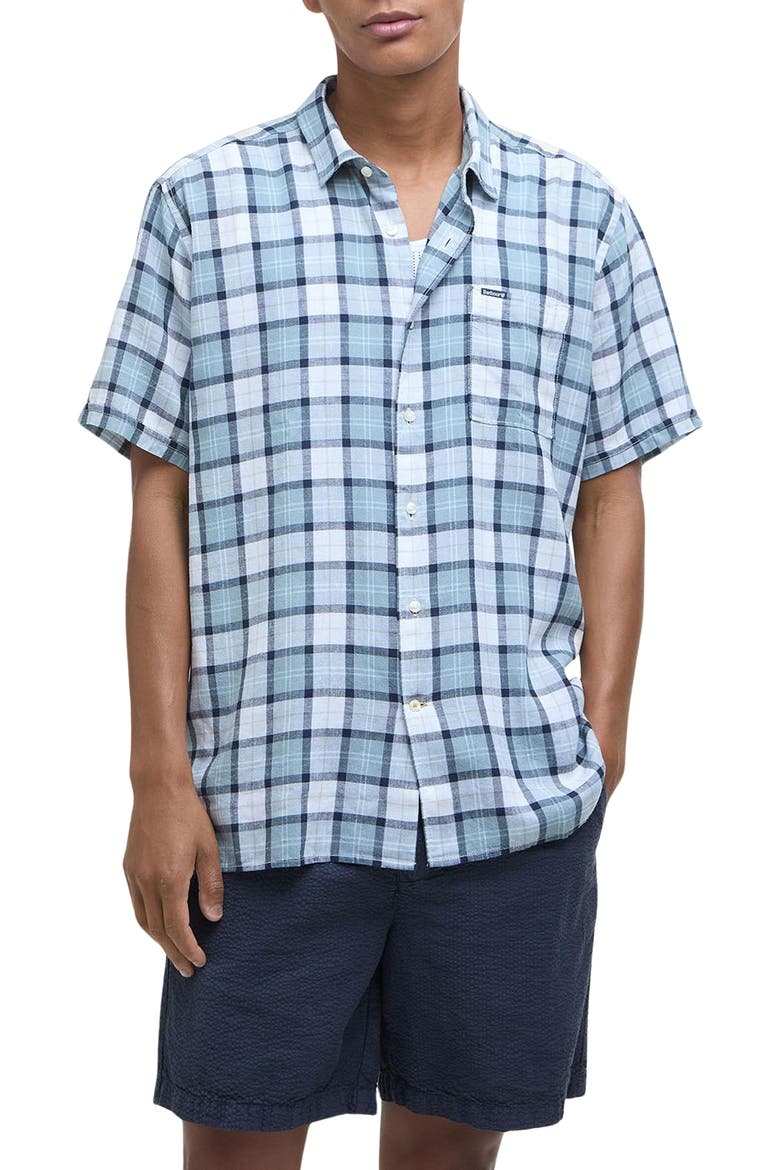 Midfield Plaid Short Sleeve Lyocell & Linen Button-Up Shirt, Main, color, NORTHSHORE TARTAN