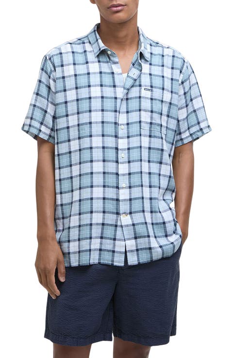 Midfield Plaid Short Sleeve Lyocell & Linen Button-Up Shirt