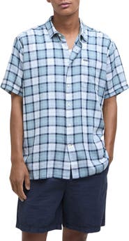 Barbour Midfield Plaid Short Sleeve Lyocell & Linen Button-Up Shirt