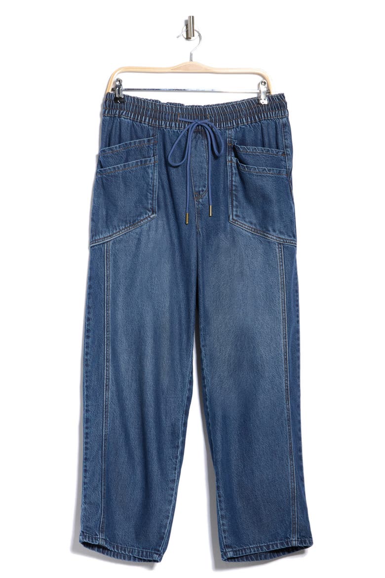 Drawstring Barley Barrel Leg Jeans, Main, color, BLUE