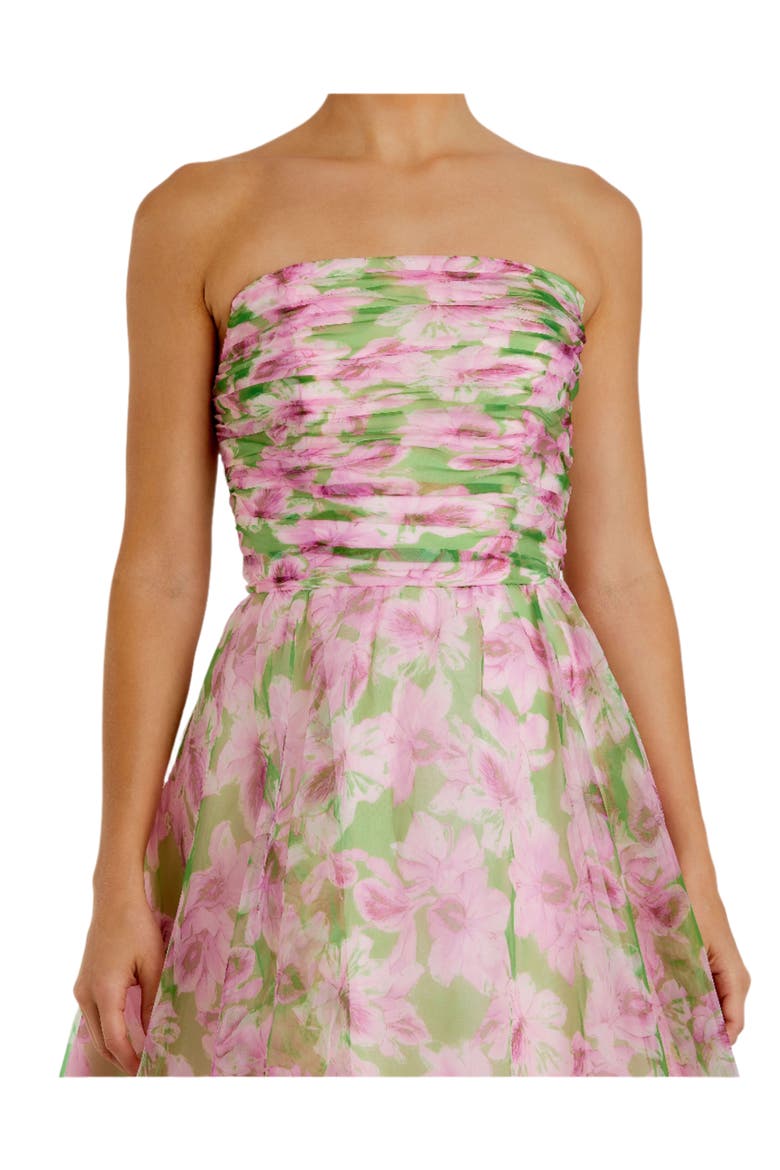 Strapless Chiffon Gown With Ruffle Detail, Alternate, color, Pink Multi