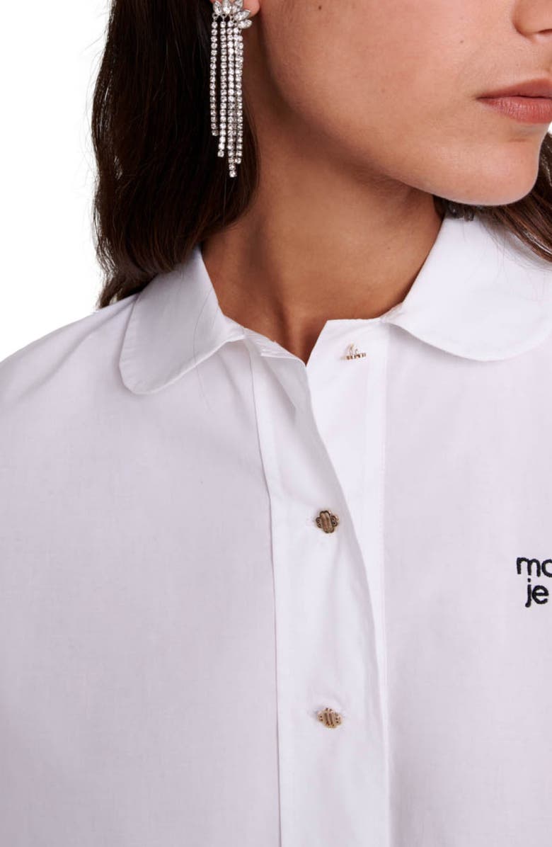 maje Cimidis Embroidered Logo Crop Cotton Button-Up Shirt, Alternate, color, 