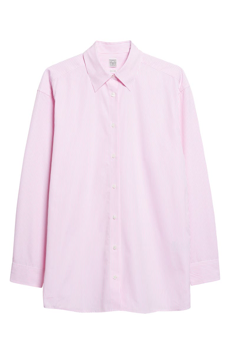 TOTEME Classic Tumbled Stripe Organic Cotton Button-Up Shirt, Main, color, White/ Bloom