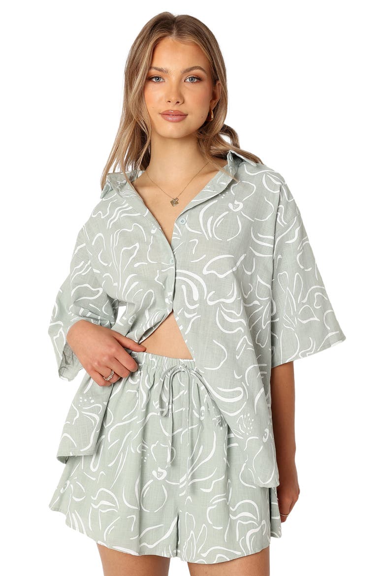 Fiorelli Button-Up Shirt & Shorts, Alternate, color, SAGE