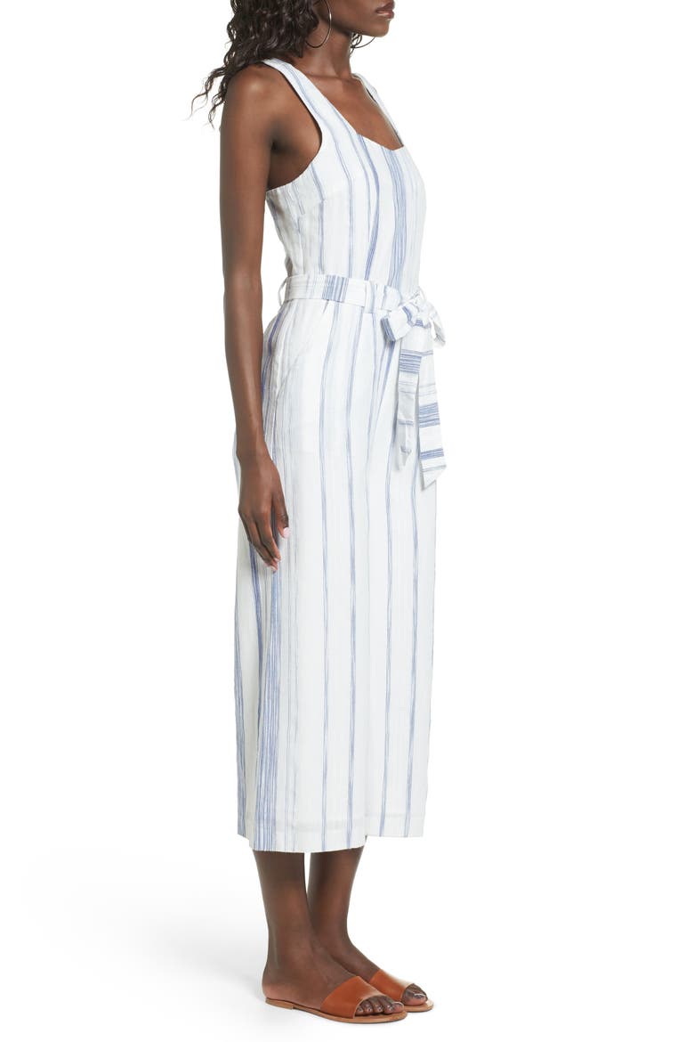 Crop Stripe Cotton Jumpsuit, Alternate, color, NAVY/ WHITE
