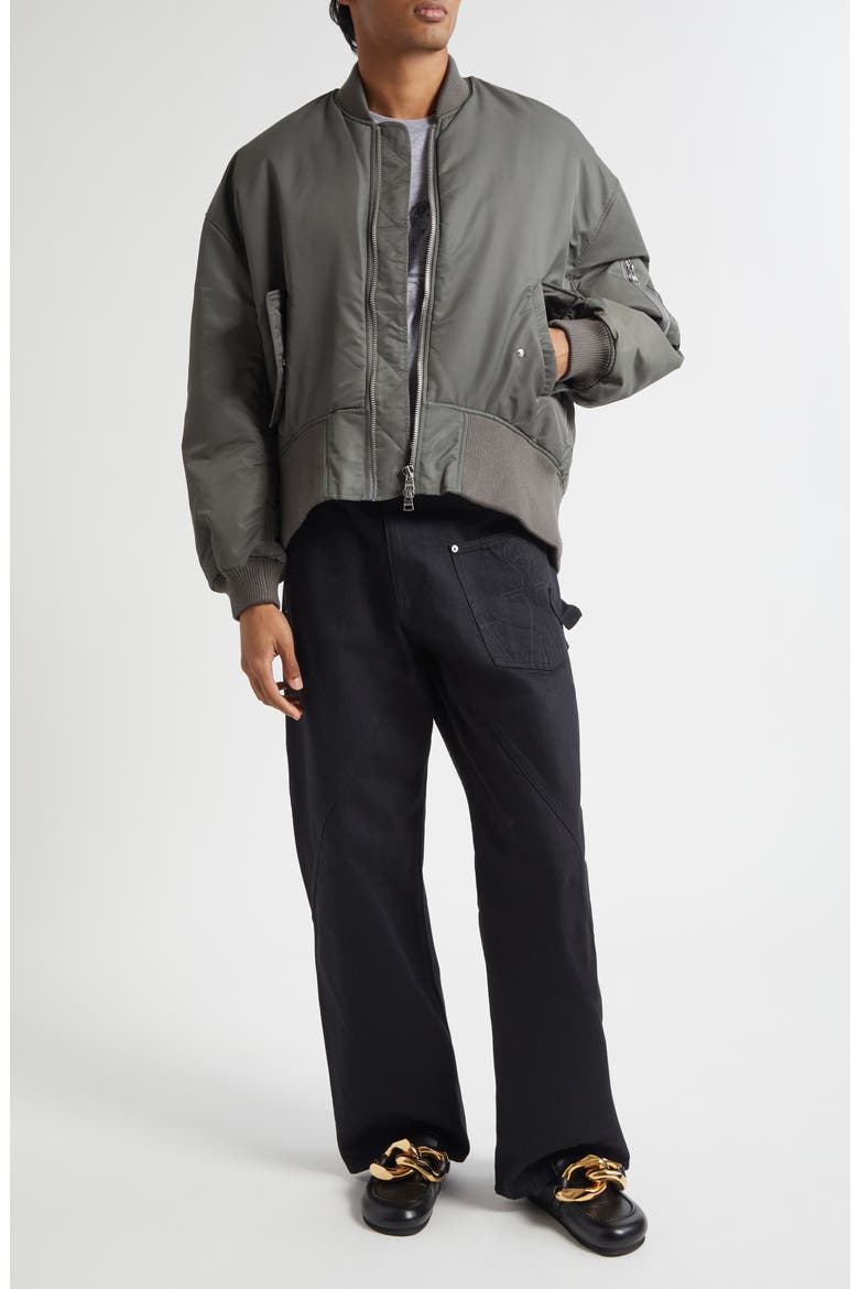 Curved Hem Oversize Bomber Jacket, Alternate, color, STEEL