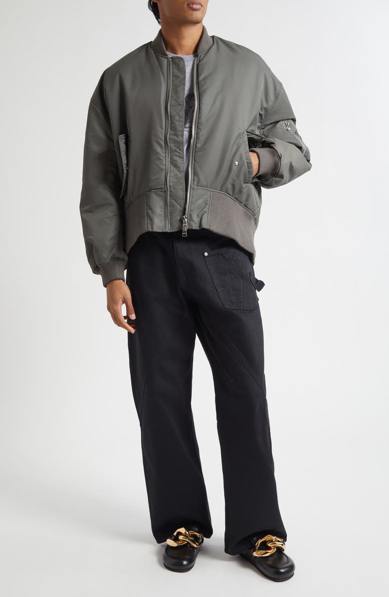 JW Anderson Curved Hem Oversize Bomber Jacket, Alternate, color, Steel