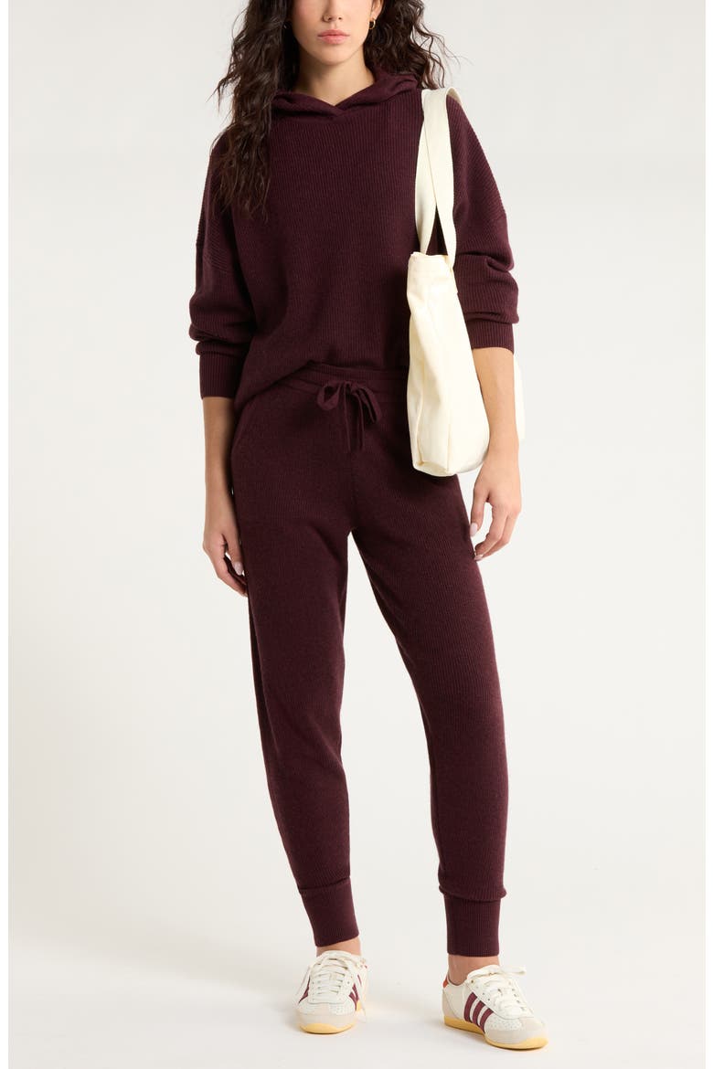 Wool & Cashmere Knit Joggers, Alternate, color, BURGUNDY FUDGE HEATHER