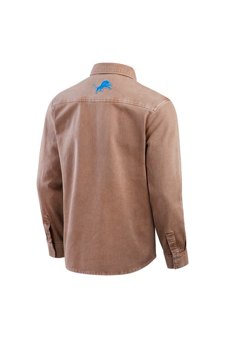 Men's Darius Rucker Collection by Fanatics Brown Detroit Lions Garment Dyed Long Sleeve Full Snap Shirt, Alternate, color, Brown