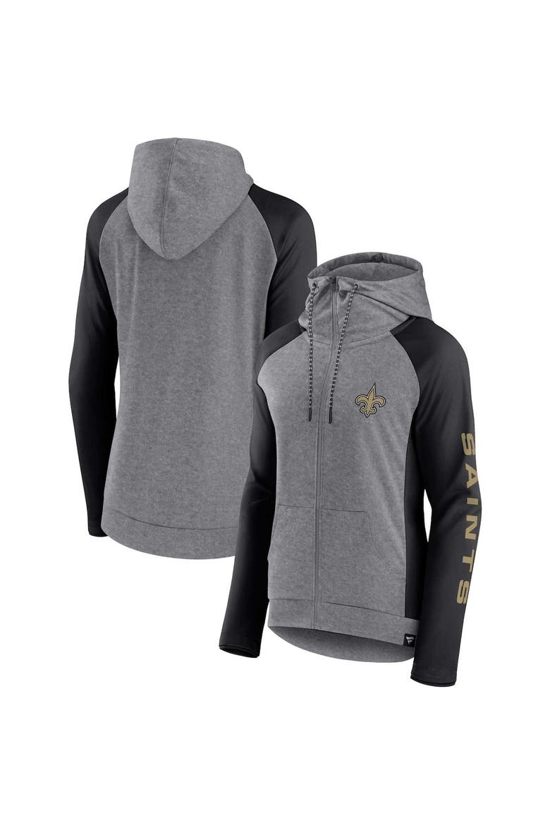 Women's Fanatics Branded  Heather Gray/College Black New Orleans Saints Blind Side Lightweight Full-Zip Hoodie, Main, color, Heather Gray