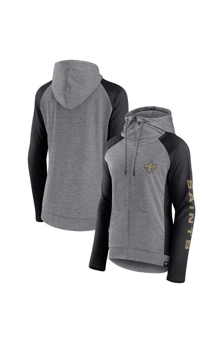 FANATICS Women's Fanatics Branded  Heather Gray/College Black New Orleans Saints Blind Side Lightweight Full-Zip Hoodie, Main, color, Heather Gray