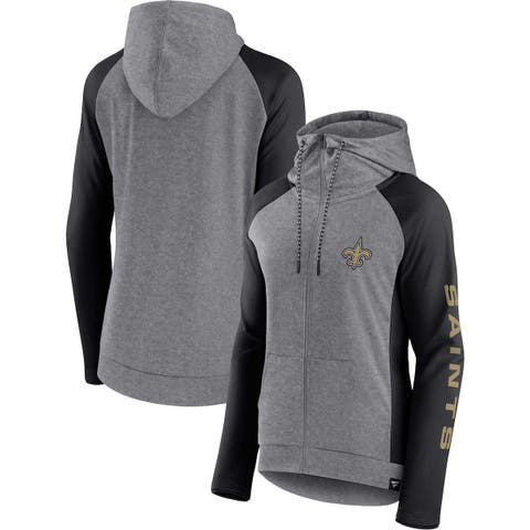 Women's Fanatics Branded  Heather Gray/College Black New Orleans Saints Blind Side Lightweight Full-Zip Hoodie