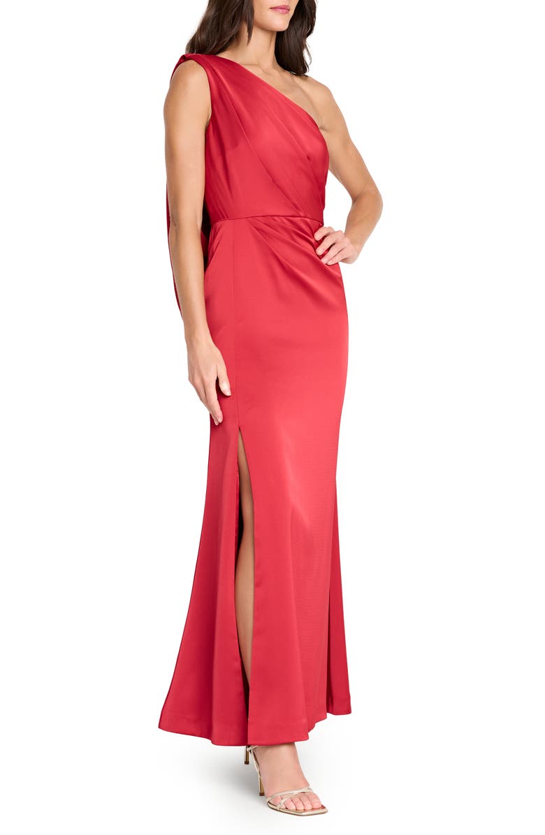 Tahari ASL Draped One-Shoulder Gown, Alternate, color, Crimson