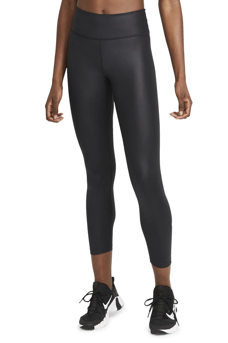 One Faux Leather Mid Rise 7/8 Leggings, Main, color, BLACK/ SMOKE GREY