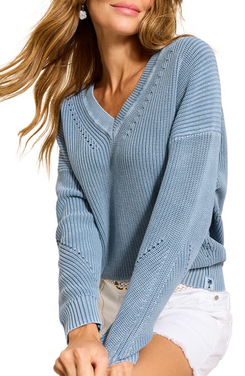 Indigo Palms Cotton V-Neck Sweater