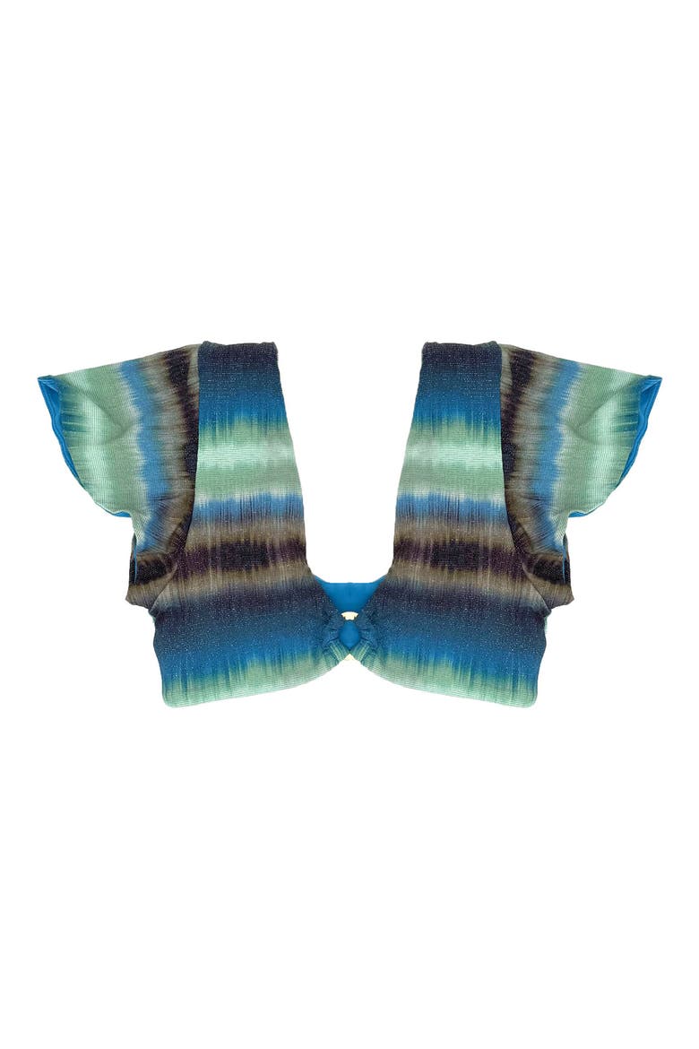 Ruffle Cap Sleeve Bikini Top, Alternate, color, BLUE/ GREEN/ WHITE MULTI