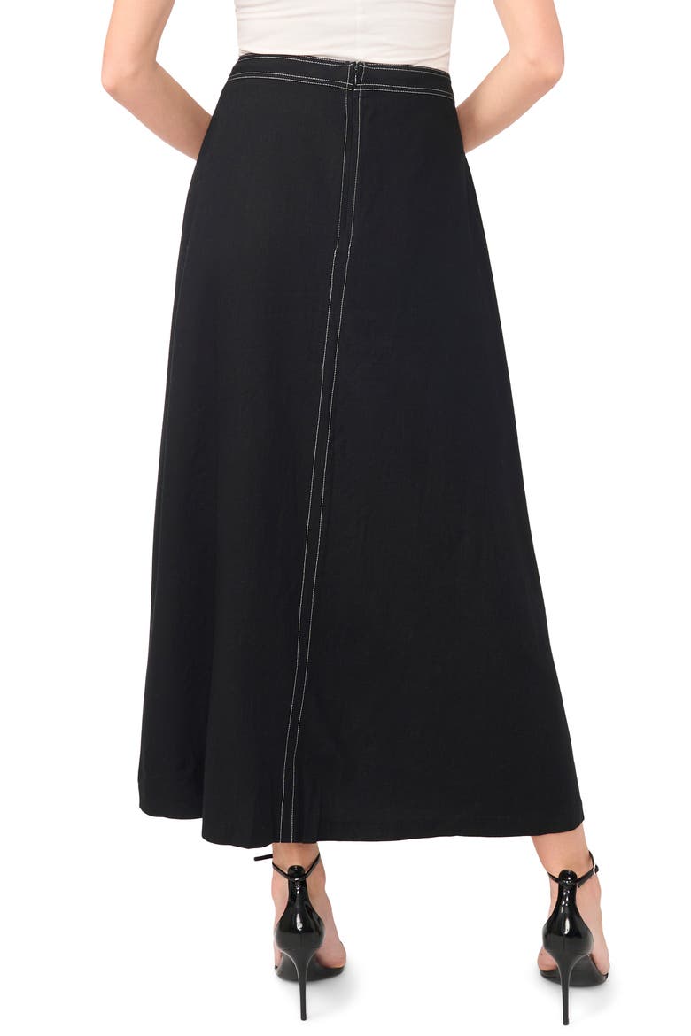 Topstitch Flare Maxi Skirt, Alternate, color, RICH BLACK