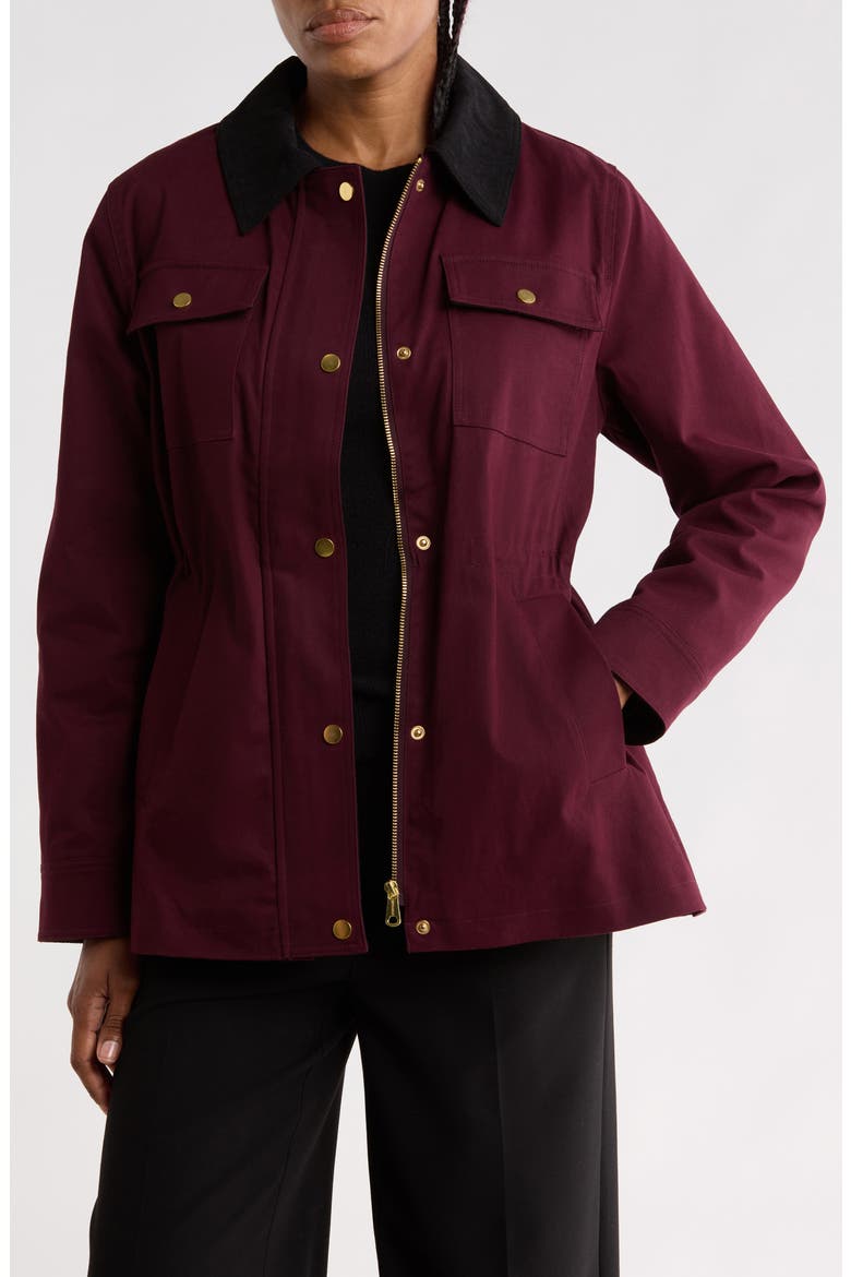 Cinched Waist Twill Jacket, Alternate, color, BURGUNDY